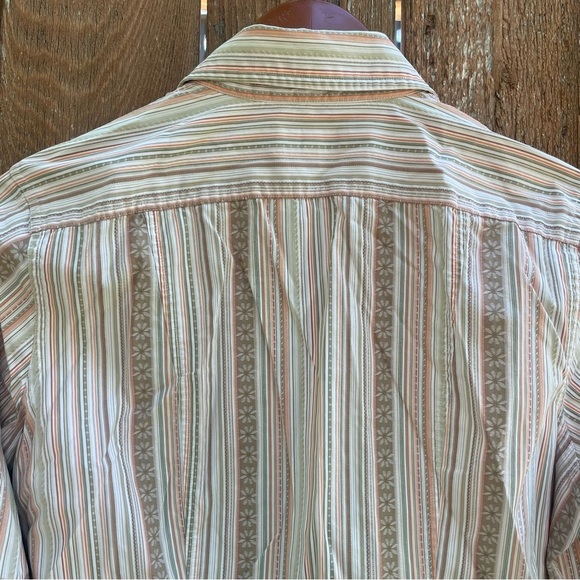 FACONNABLE Women’s Green Orange Floral Stripe Long Sleeve Button Down Size Small - Picture 9 of 12